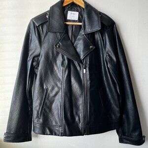 Black Faux Leather Bomber Jacket Size L Old Navy